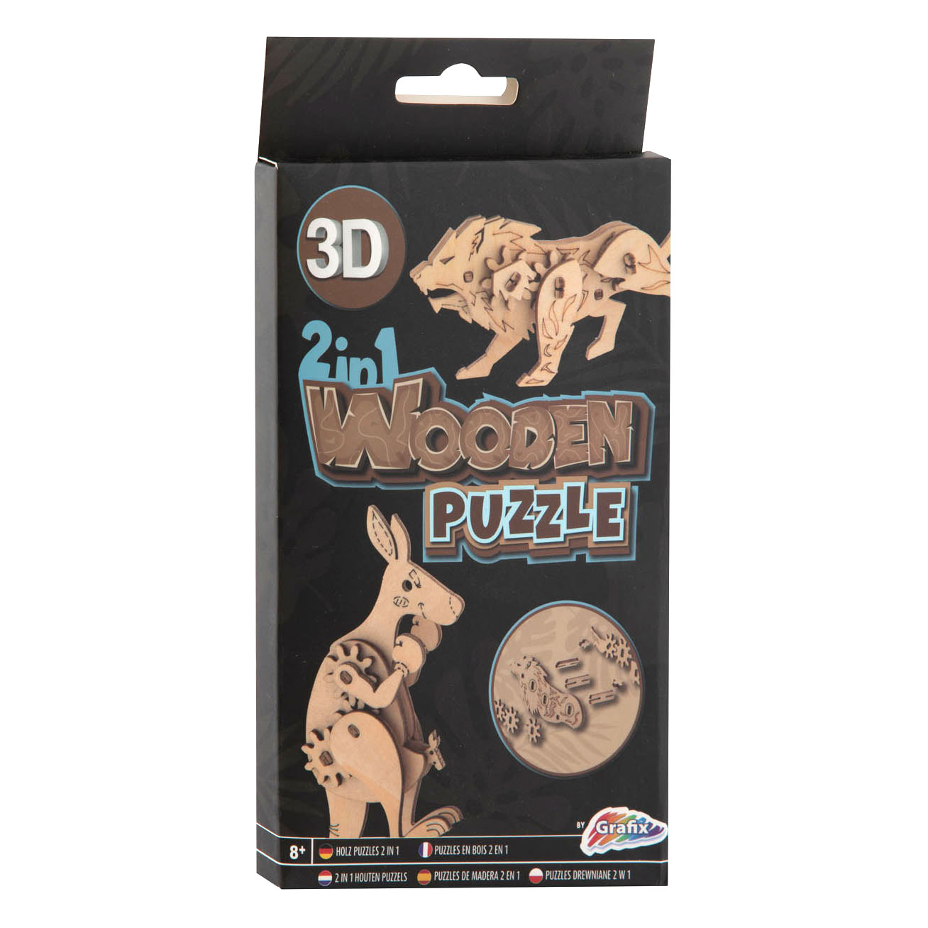 bijtend datum Draaien 2-in-1 Houten Bouwpakket 3D Puzzel - Kangoeroe en Leeuw